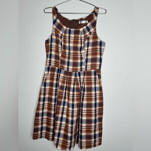 ModCloth Sunny Girl Size XL Sleeveless Brown Plaid Dress Academia Cotton New NWT